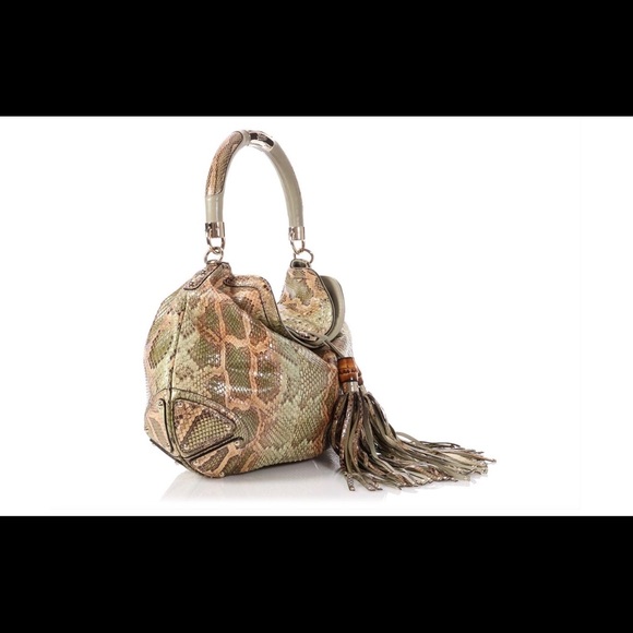 Gucci  INDY green PYTHON skin leather hobo bag. - Picture 7 of 8